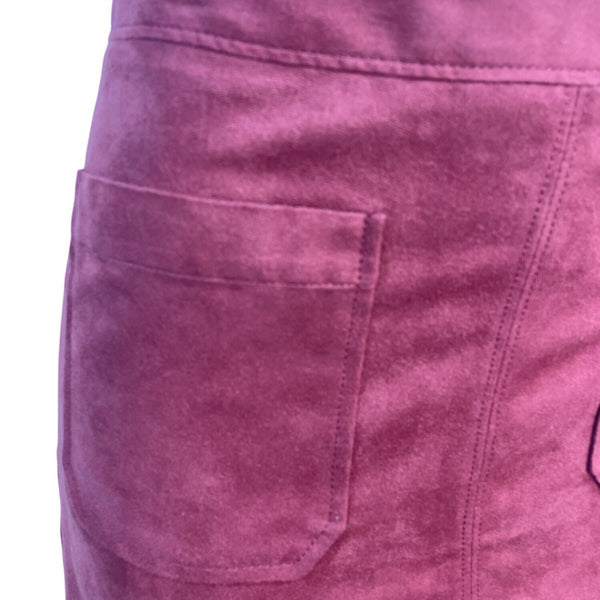 Sanctuary Womens Faux Suede Mini Skirt With Back Zipper & Pockets Burgundy Sz M