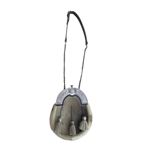 Scottish Sporran Bag With Celtic Knot Design Real Fur Chain Strap