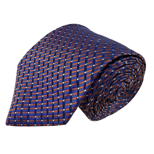 J Press Mens Blue & Orange 100% Silk Necktie Geometric Pattern Made In USA