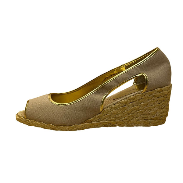 Lauren Ralph Lauren Women’s Khaki/Gold Canvas Espadrille Wedge Sandals Size 9B