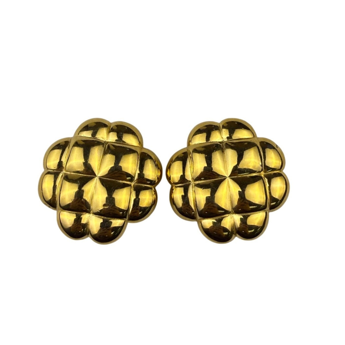 Gold Tone Womens Clip-On Floral Earrings Embossed Round Retro Design