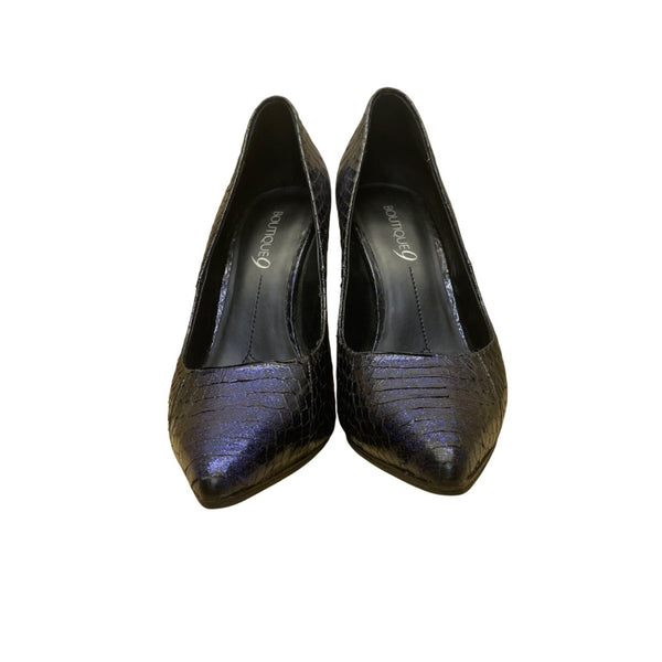 Boutique 9 Women's Black & Blue Croc-Embossed Leather Justine High Heels Sz 7.5