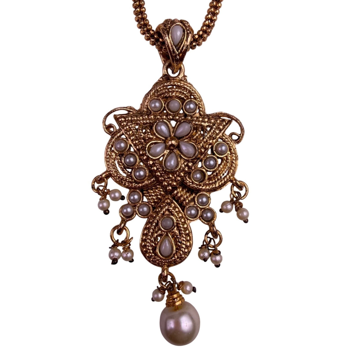 Kundan Polki Womens Gold Tone & Pearl Necklace Set Earrings Ethnic Jewelry