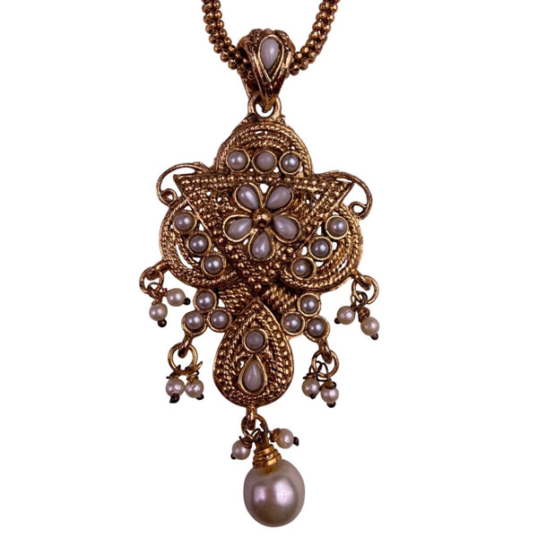 Kundan Polki Womens Gold Tone & Pearl Necklace Set Earrings Ethnic Jewelry