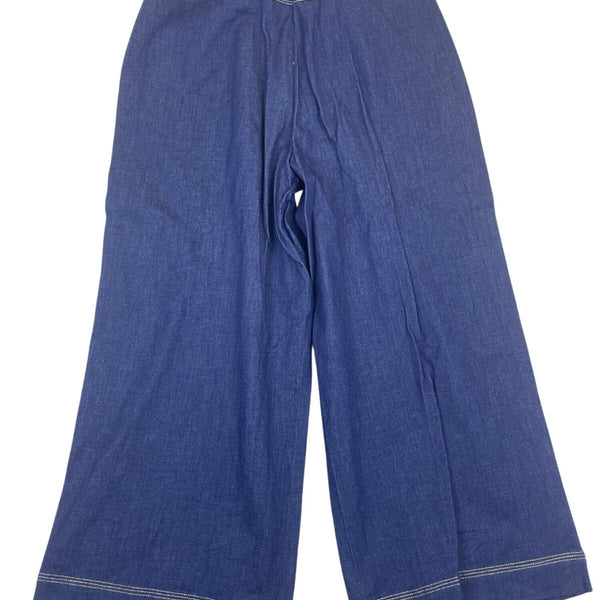 Susan Graver Women Wide-Leg Denim Pants High Waist Contrast Stitching Sz S - New