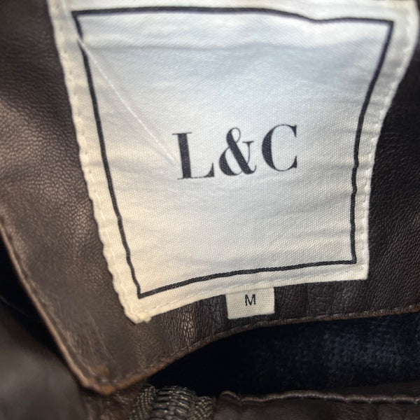 L&C Mens Dark Brown PU Leather Moto Jacket Modern Style Size M