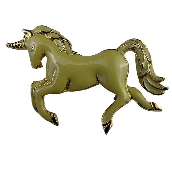 Unknown Womens Gold Tone Enamel Yellow Unicorn Brooch Pin Fantasy Jewelry