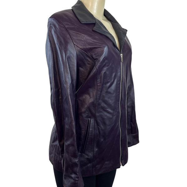 Pierotucci Womens Purple Leather Jacket With Zipper Closure Size 42