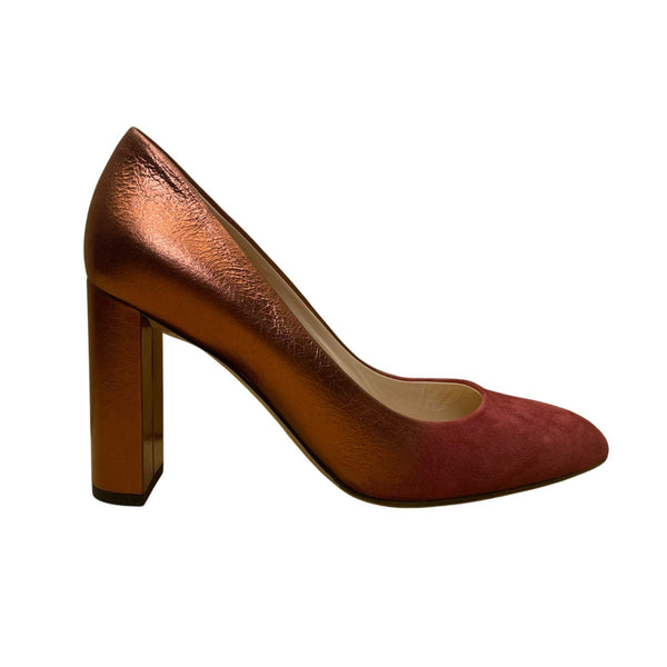 M.Gemi Women’s Copper Red Ombré Leather/Suede Lustro Block Heel Pumps Size US7.5
