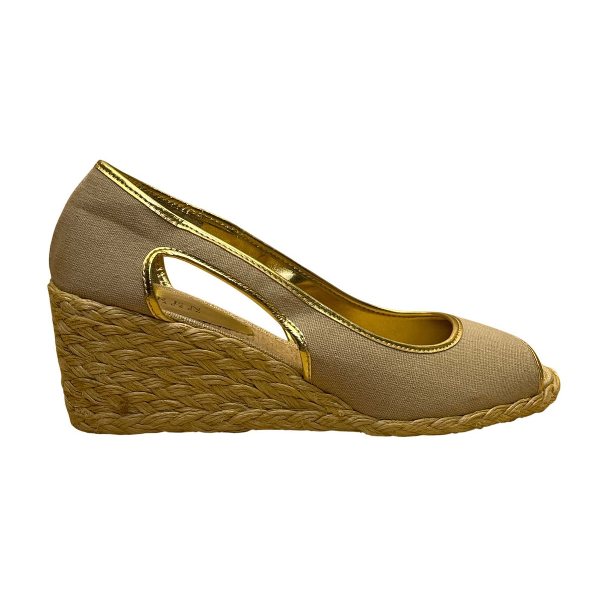 Lauren Ralph Lauren Women’s Khaki/Gold Canvas Espadrille Wedge Sandals Size 9B
