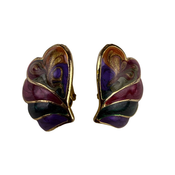Vintage Unknown Womens Multicolor Gold Tone Enamel Clip-On Earrings Bold Design