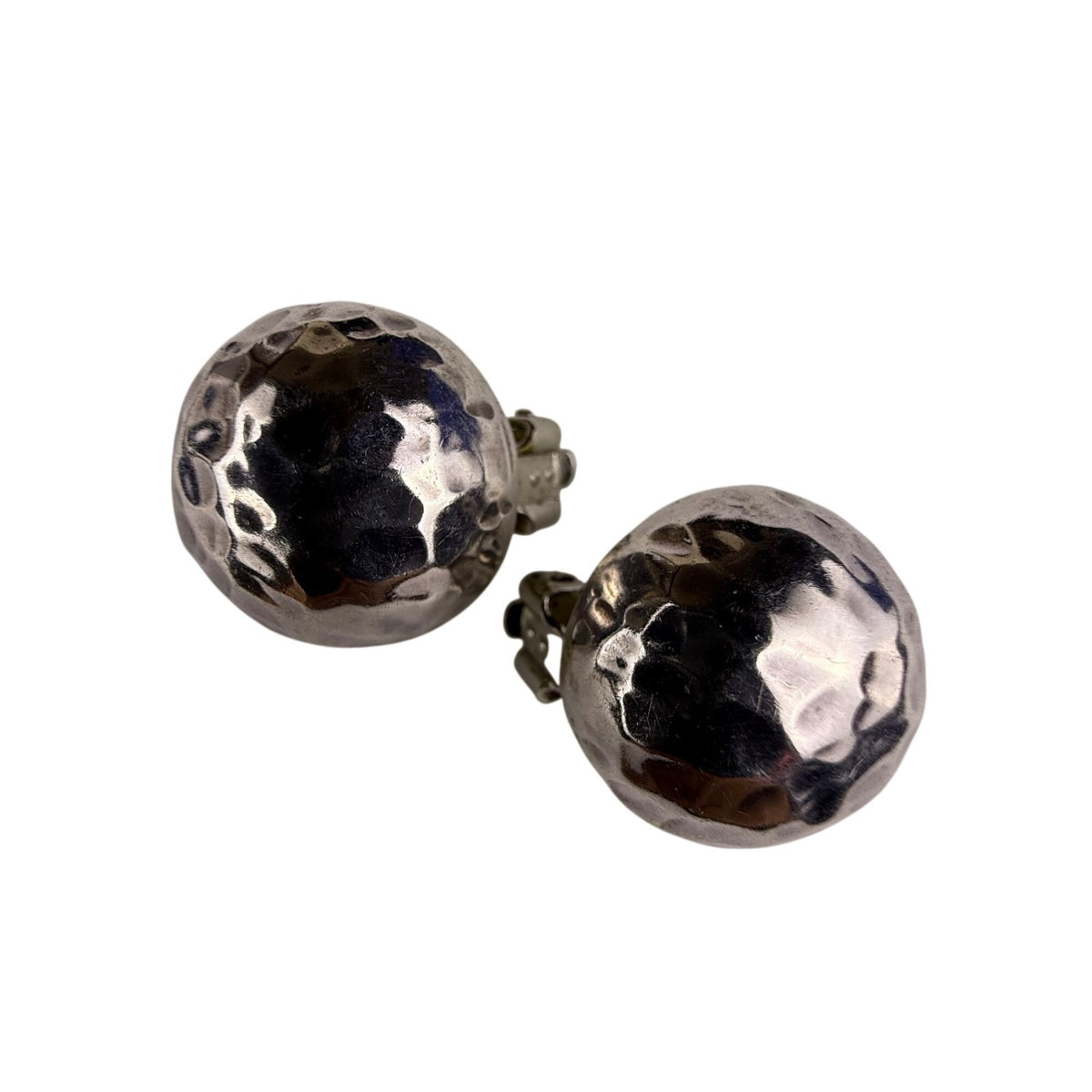 Vintage Sterling Silver Hammered Clip-On Ball Earrings Retro Style Jewelry
