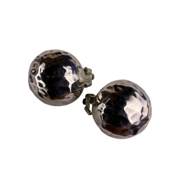 Vintage Sterling Silver Hammered Clip-On Ball Earrings Retro Style Jewelry