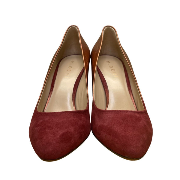 M.Gemi Women’s Copper Red Ombré Leather/Suede Lustro Block Heel Pumps Size US7.5