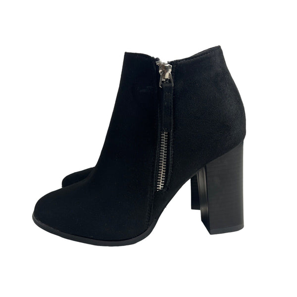 6 Street Wear Society Women's Black Synthetic Suede Heeled Booties Sz 6