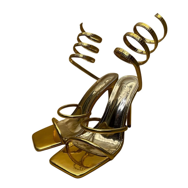 GC Women’s Gold Metallic Wrap-Around Design Spiral Stiletto Heels Sz EU40/US8.5
