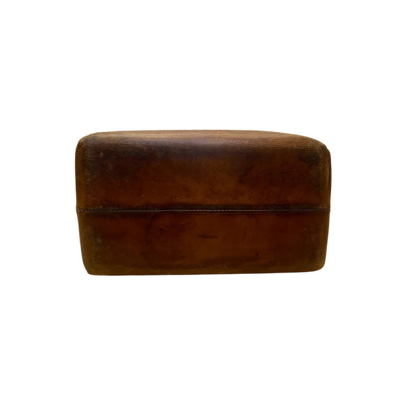 Vintage Handmade Brown Leather With Front Buckle Pocket Double Handle Tote Bag