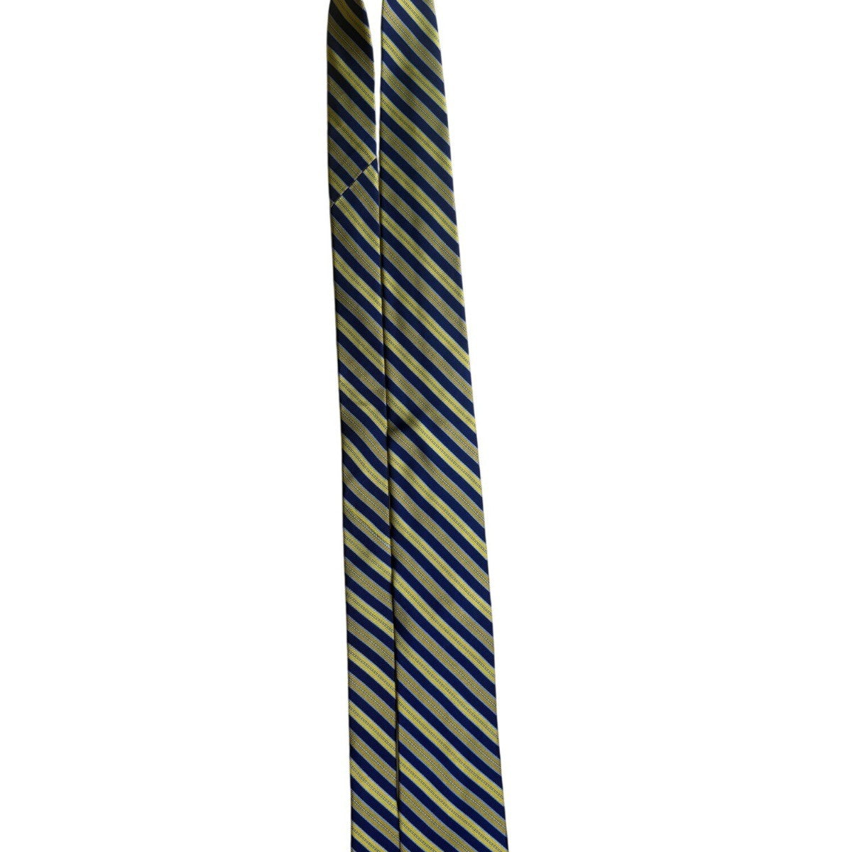 Beau Ties Ltd. Mens Navy & Yellow Striped 100% Silk Necktie Custom Made Elegant