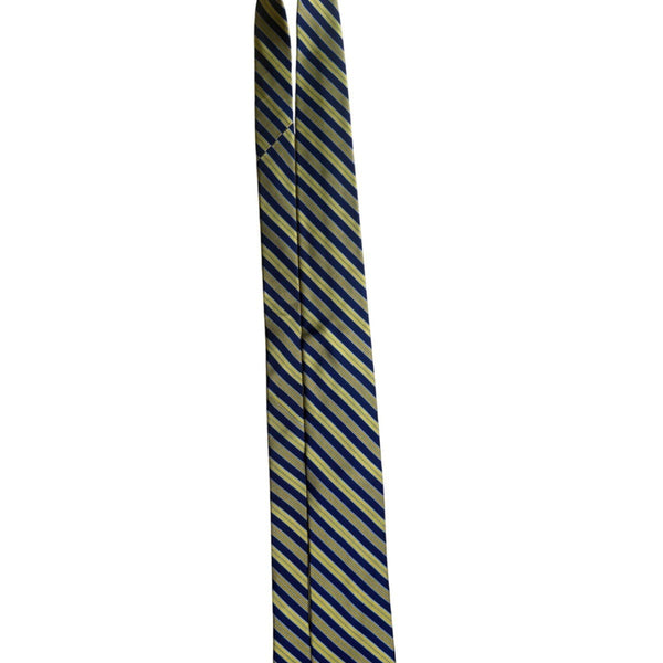 Beau Ties Ltd. Mens Navy & Yellow Striped 100% Silk Necktie Custom Made Elegant
