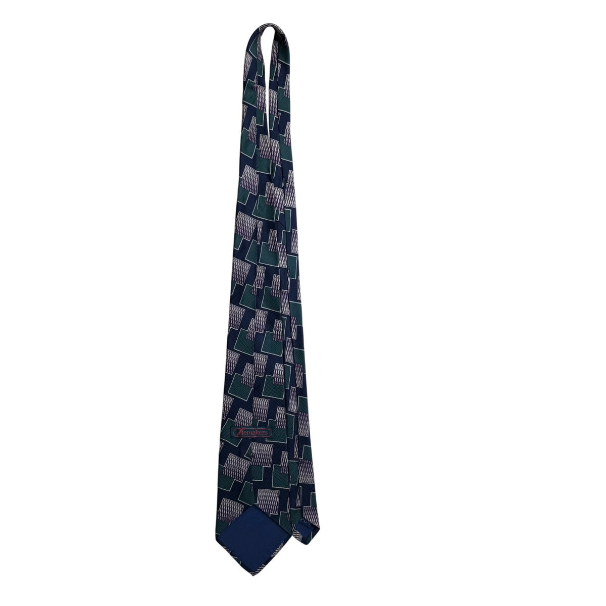 Tiemakers Mens Navy & Green Silk Geometric Pattern Necktie Handcrafted USA