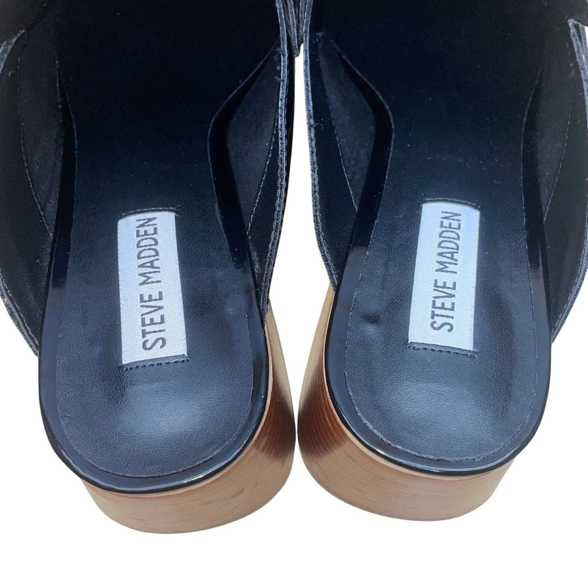 Steve Madden Women’s Black PU Patent Chain Detail Block Heel Lorie Mules Sz 11M