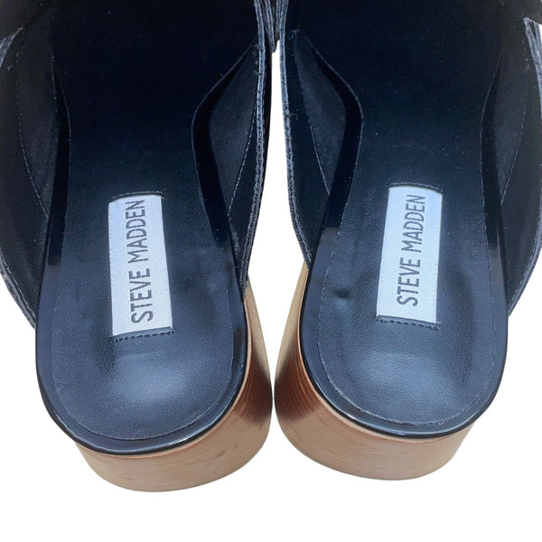 Steve Madden Women’s Black PU Patent Chain Detail Block Heel Lorie Mules Sz 11M