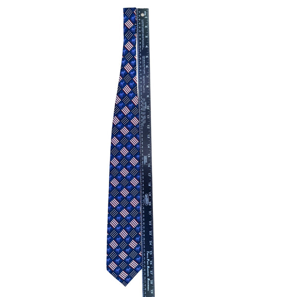 RM Style Mens Blue Silk American Flag Donkey Pattern Necktie Patriotic Design