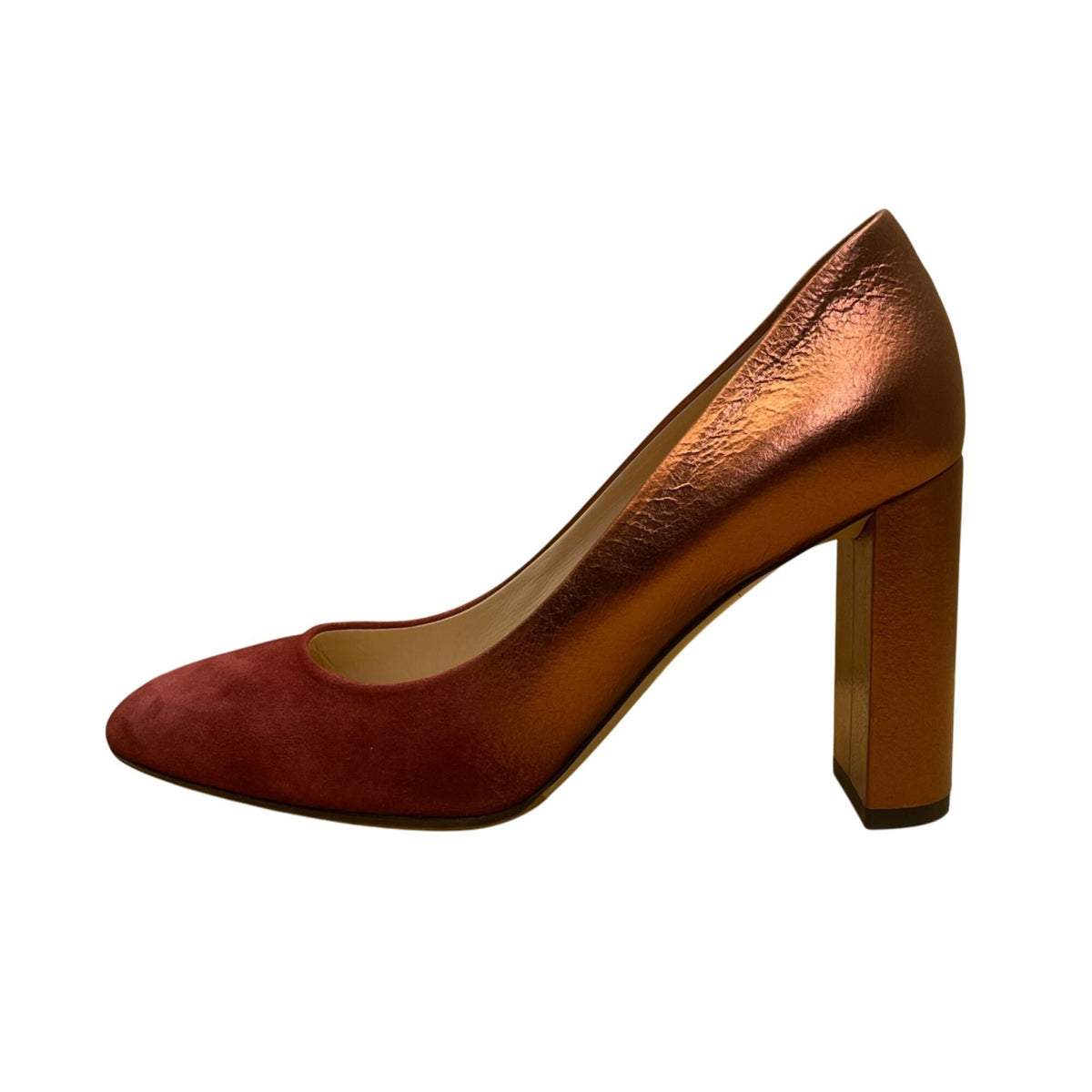 M.Gemi Women’s Copper Red Ombré Leather/Suede Lustro Block Heel Pumps Size US7.5