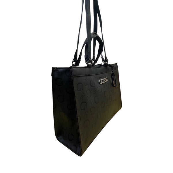 Guess Women’s Black Faux Leather Signature Logo Double Handles Tote Bag