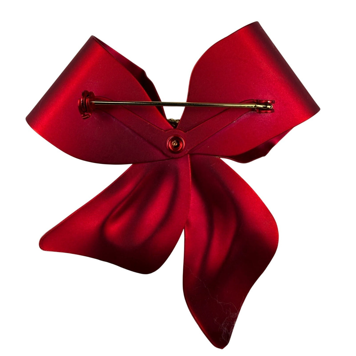 Womens Red Metal Rhinestone Bow Brooch Pin Jewelry