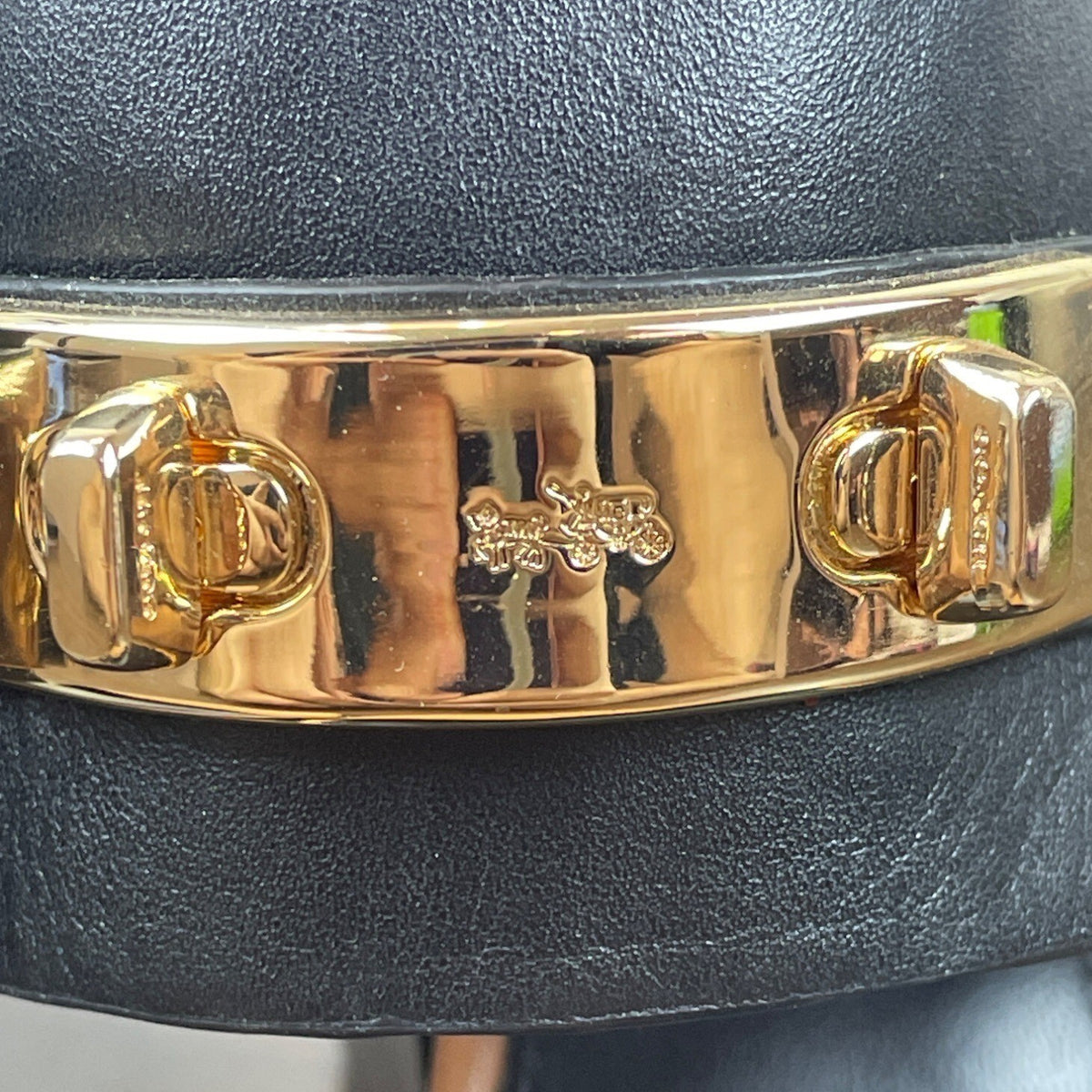 Coach Womens Black & Tan Brown Leather Gold Accents Block Heel Sandals Size 7.5B