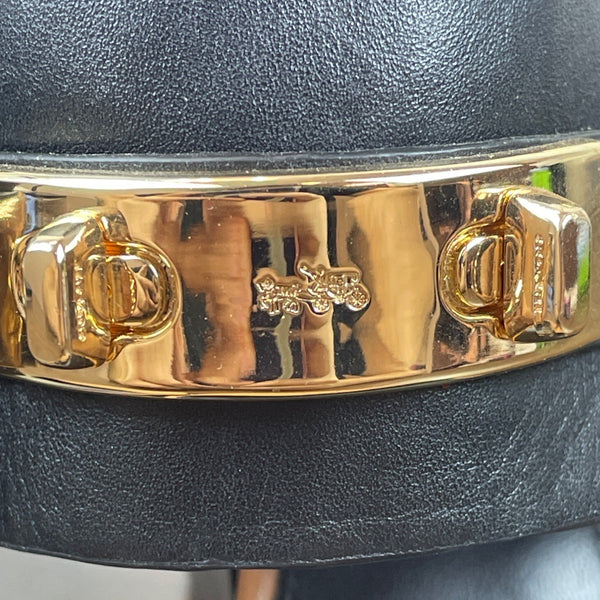 Coach Womens Black & Tan Brown Leather Gold Accents Block Heel Sandals Size 7.5B