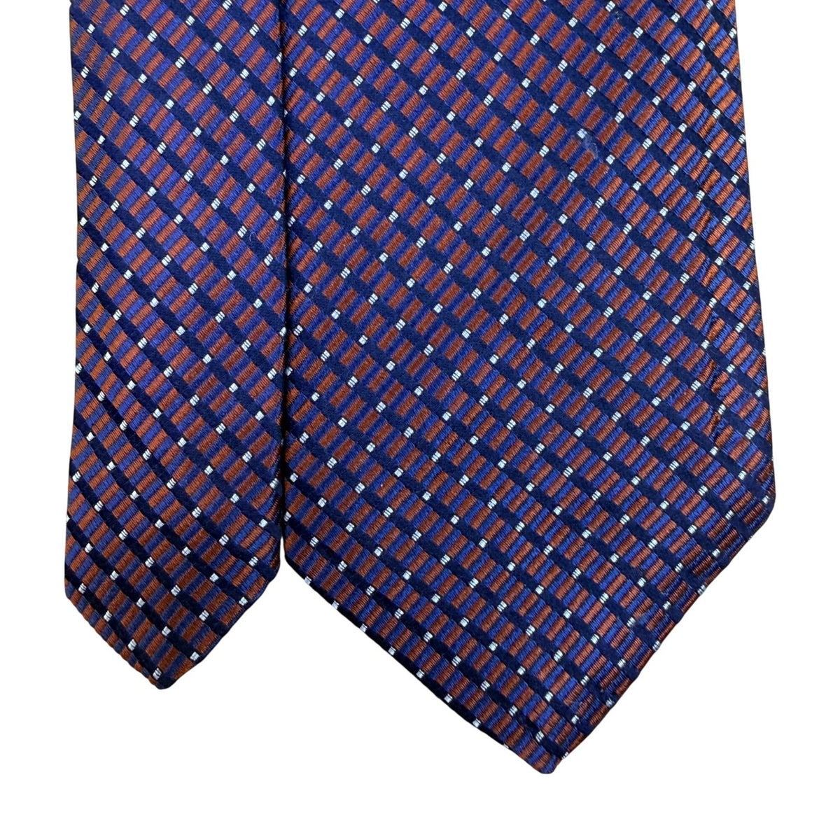 J Press Mens Blue & Orange 100% Silk Necktie Geometric Pattern Made In USA