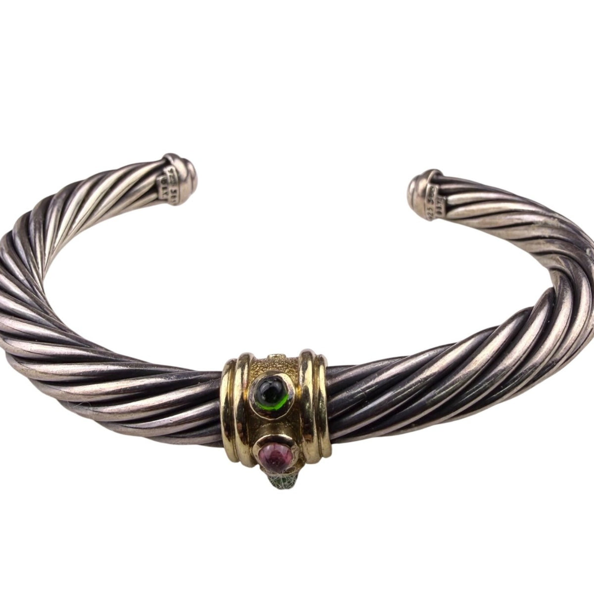 David Yurman Womens 585 Silver & Gold Cable Bracelet With Gemstones