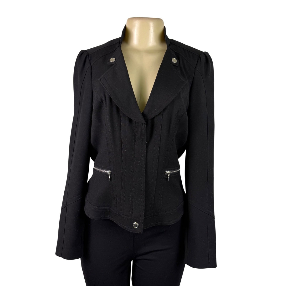 White House Black Market Womens Black Polyester Blend Fitted Blazer Jacket Sz 6