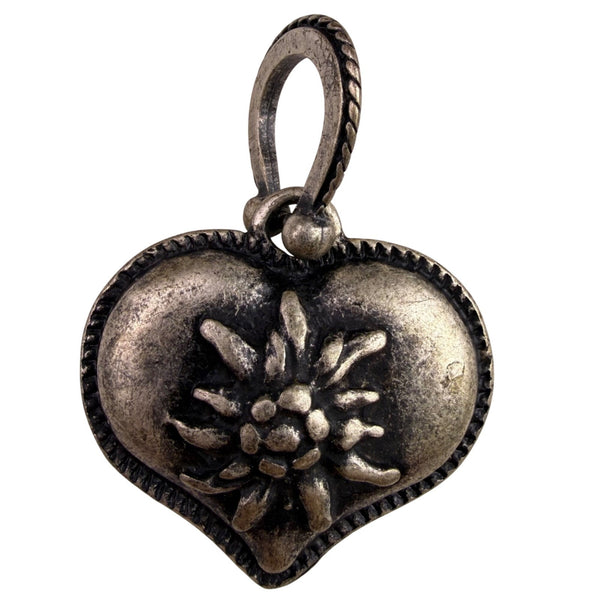 Old-World Silver Tone Flower-Embossed Heart Charm Keychain Pendant Unknown Brand