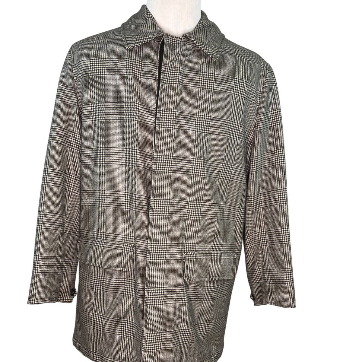 Brooks Brothers Style Gray Plaid Mens Wool Jacket With Quilted Lining Size L