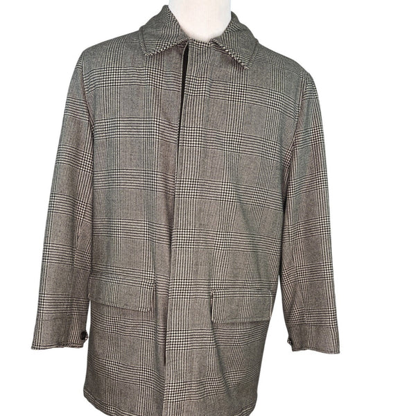 Brooks Brothers Style Gray Plaid Mens Wool Jacket With Quilted Lining Size L