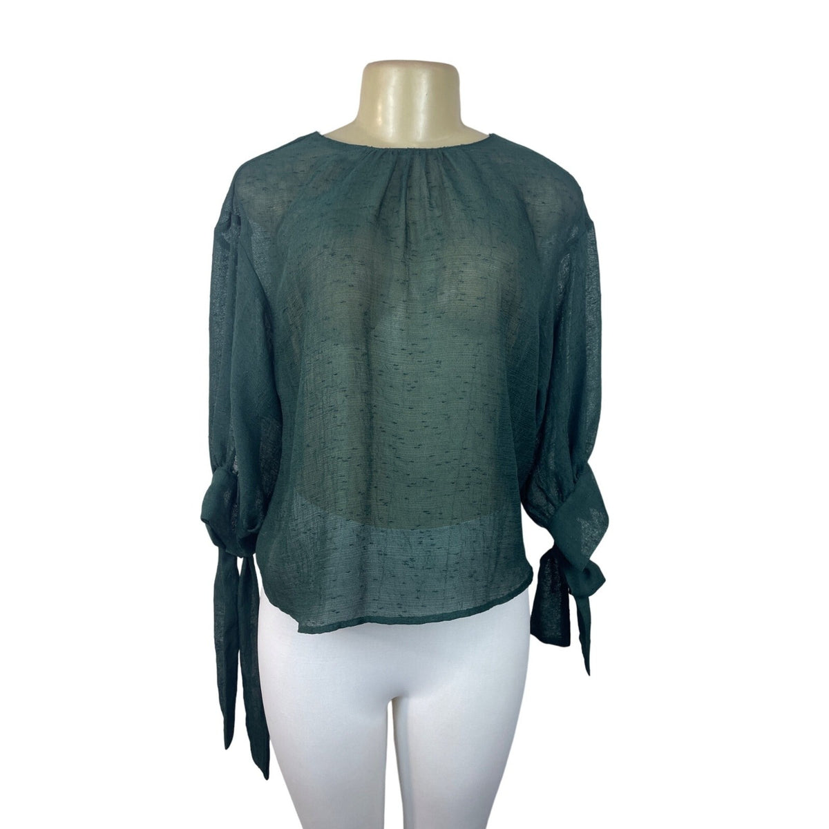 Zara Women's Green Tied Cuff Blouse Sz XS