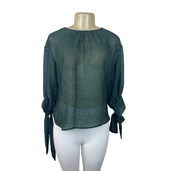 Zara Women's Green Tied Cuff Blouse Sz XS