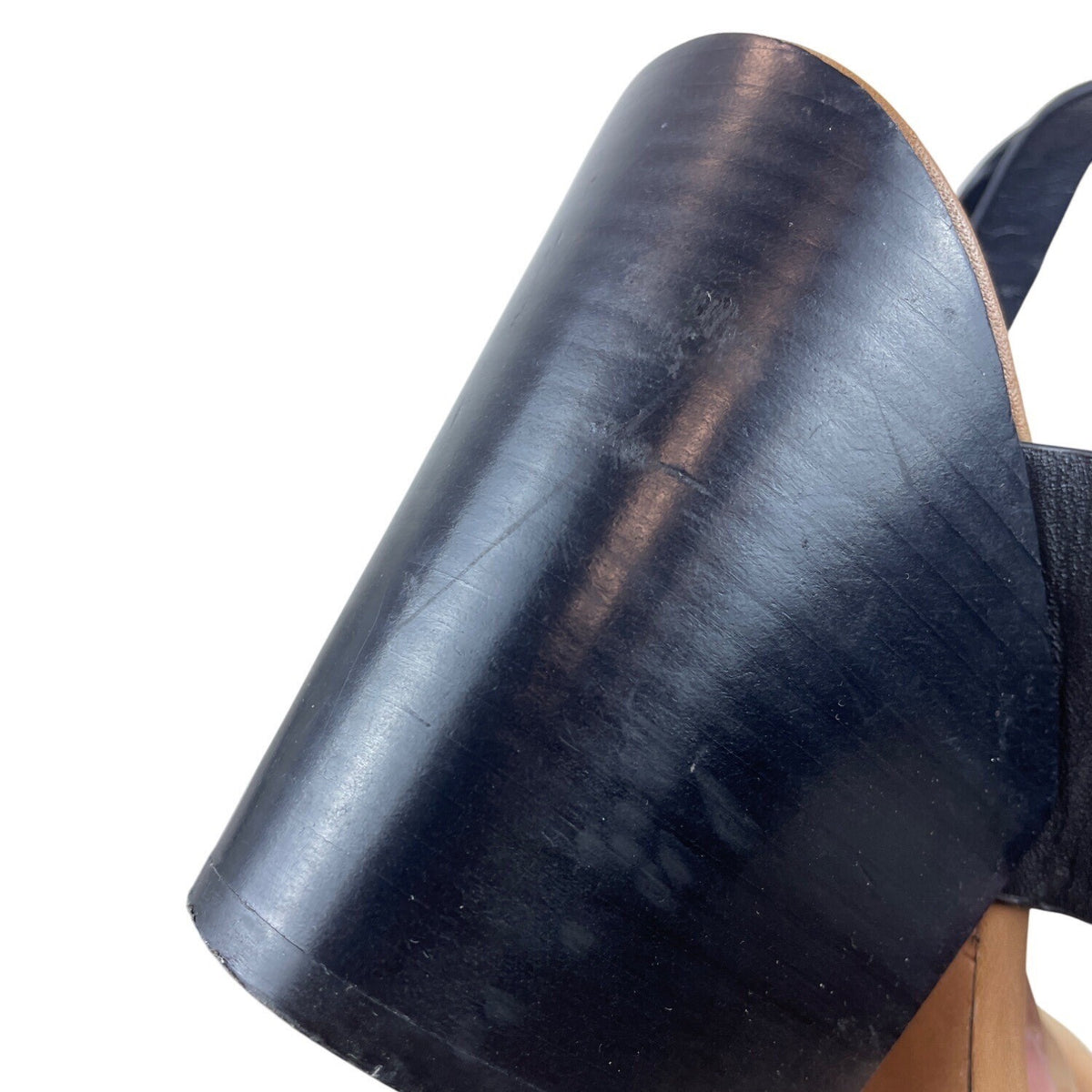 Coach Womens Black & Tan Brown Leather Gold Accents Block Heel Sandals Size 7.5B