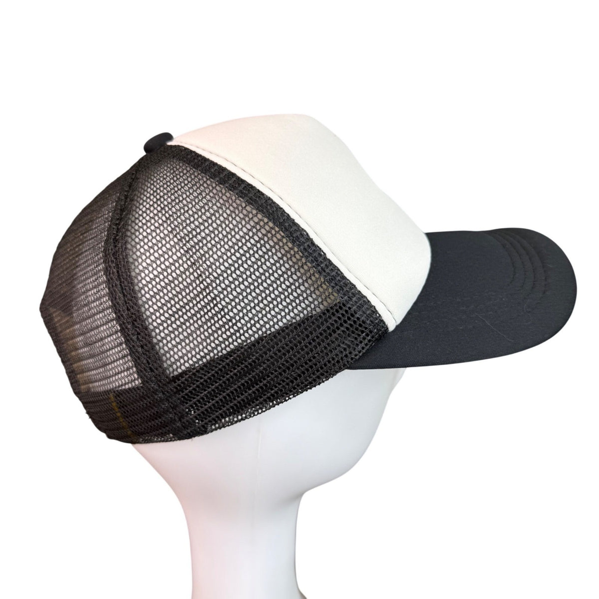 D&Y Unisex Black/White Polyester Trucker Hat  Mushroom Embroidery Snapback OS