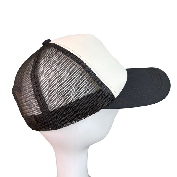 D&Y Unisex Black/White Polyester Trucker Hat  Mushroom Embroidery Snapback OS