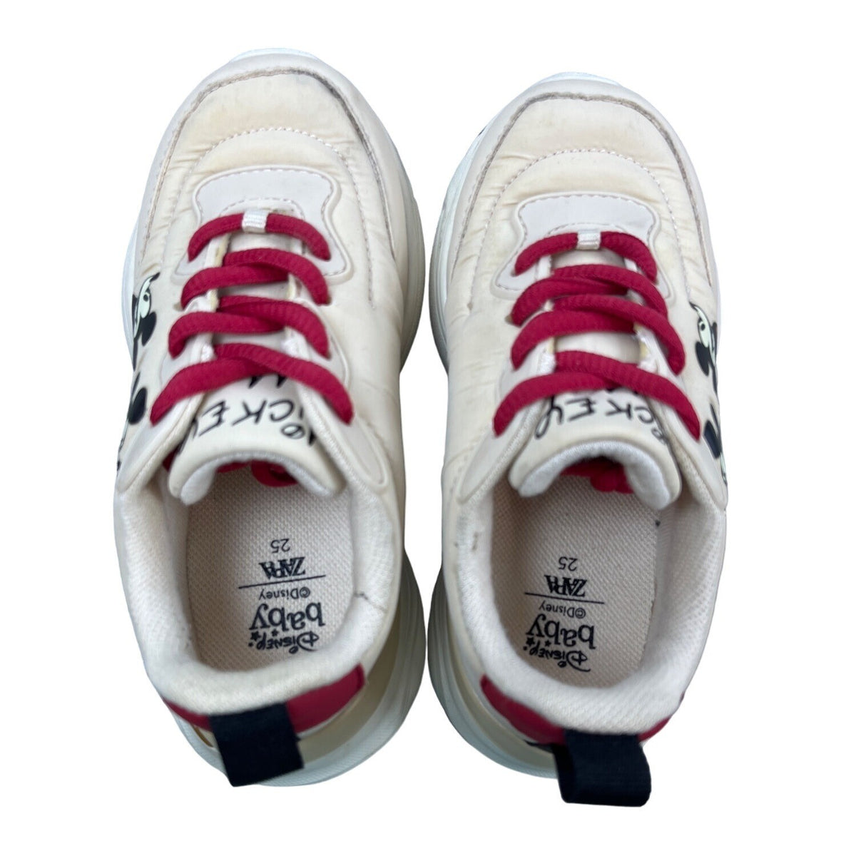 Zara Toddler Girl's Beige And Red Disney Mickey Mouse Sneakers Sz 25
