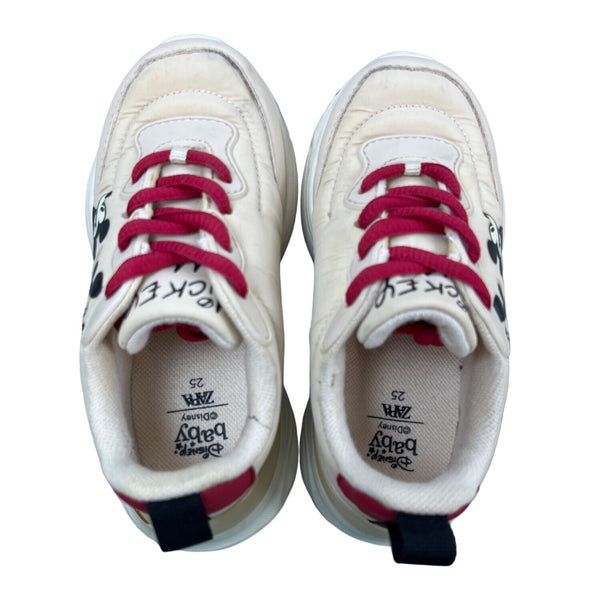 Zara Toddler Girl's Beige And Red Disney Mickey Mouse Sneakers Sz 25