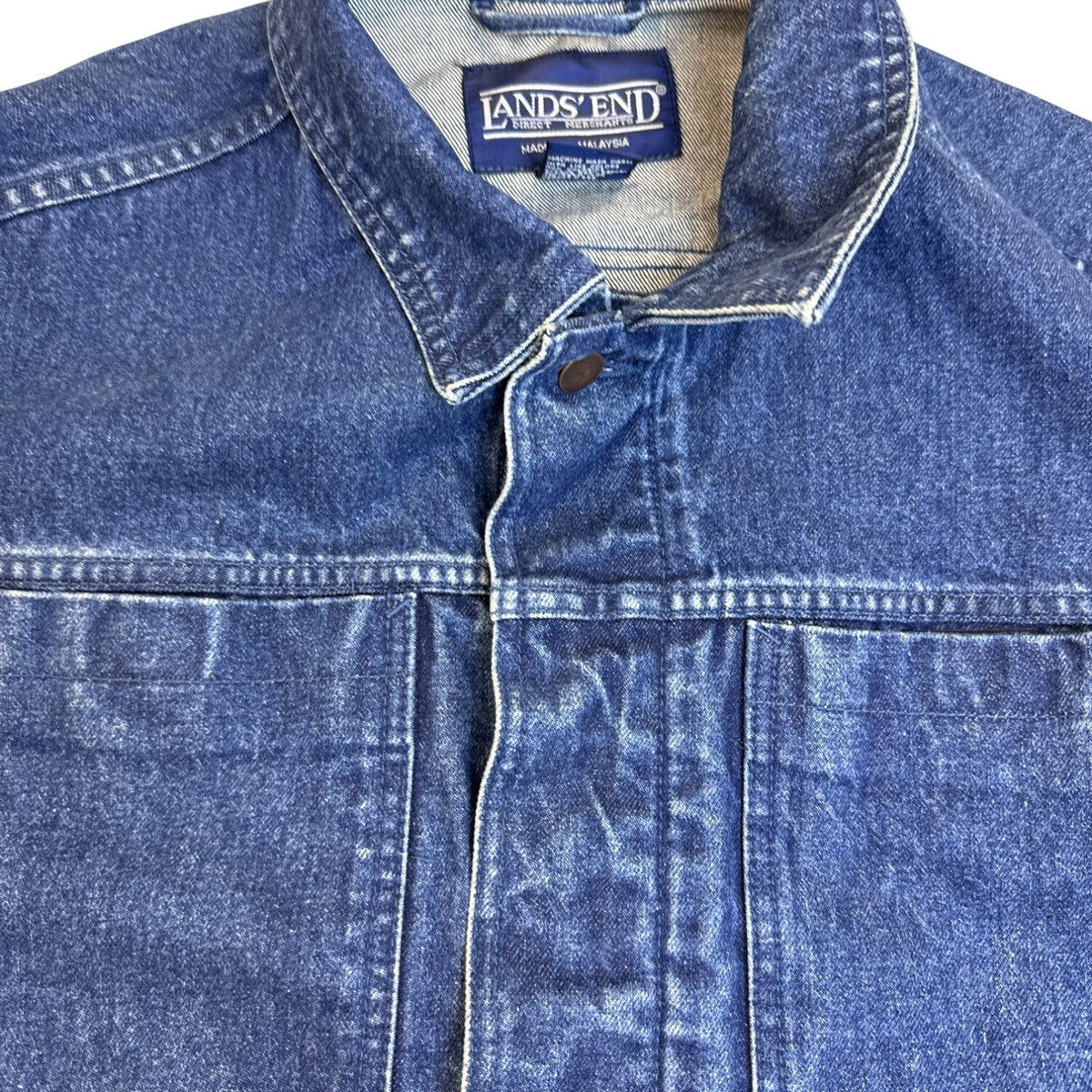 Mens Lands End Blue Denim Jacket Button-Up Size L 42-44