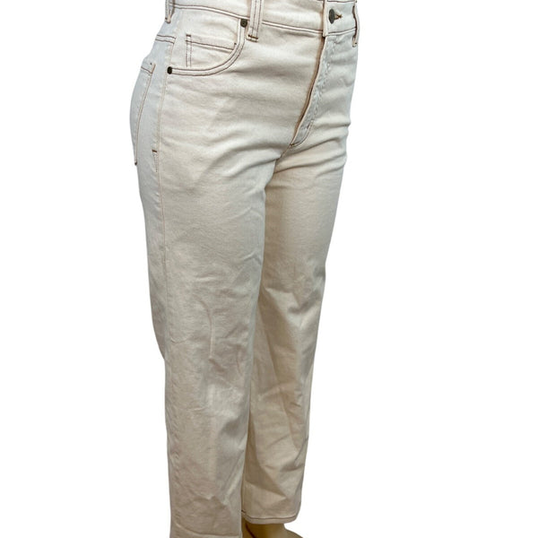 Karen Kane Womens High-Waisted Cream Wide-Leg Cropped Jeans