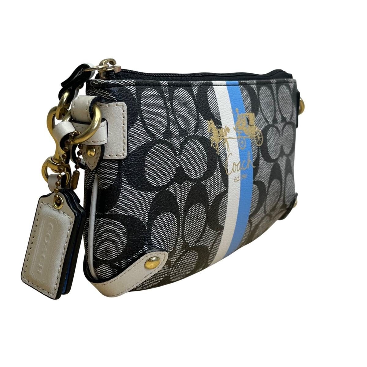 Coach Women’s Black Monogram Logo Stripe Wristlet Size S