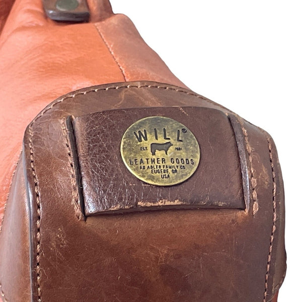 Will Leather Goods Women's Tan Brown Leather Fold Over Crossbody Bag Sz M