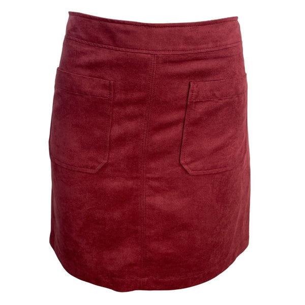 Sanctuary Womens Faux Suede Mini Skirt With Back Zipper & Pockets Burgundy Sz M